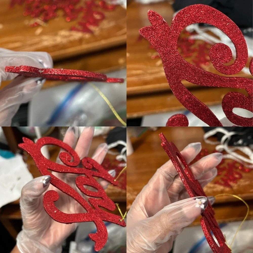 Red Glittery Cursive “Joy” Christmas Ornament - “Dressing”